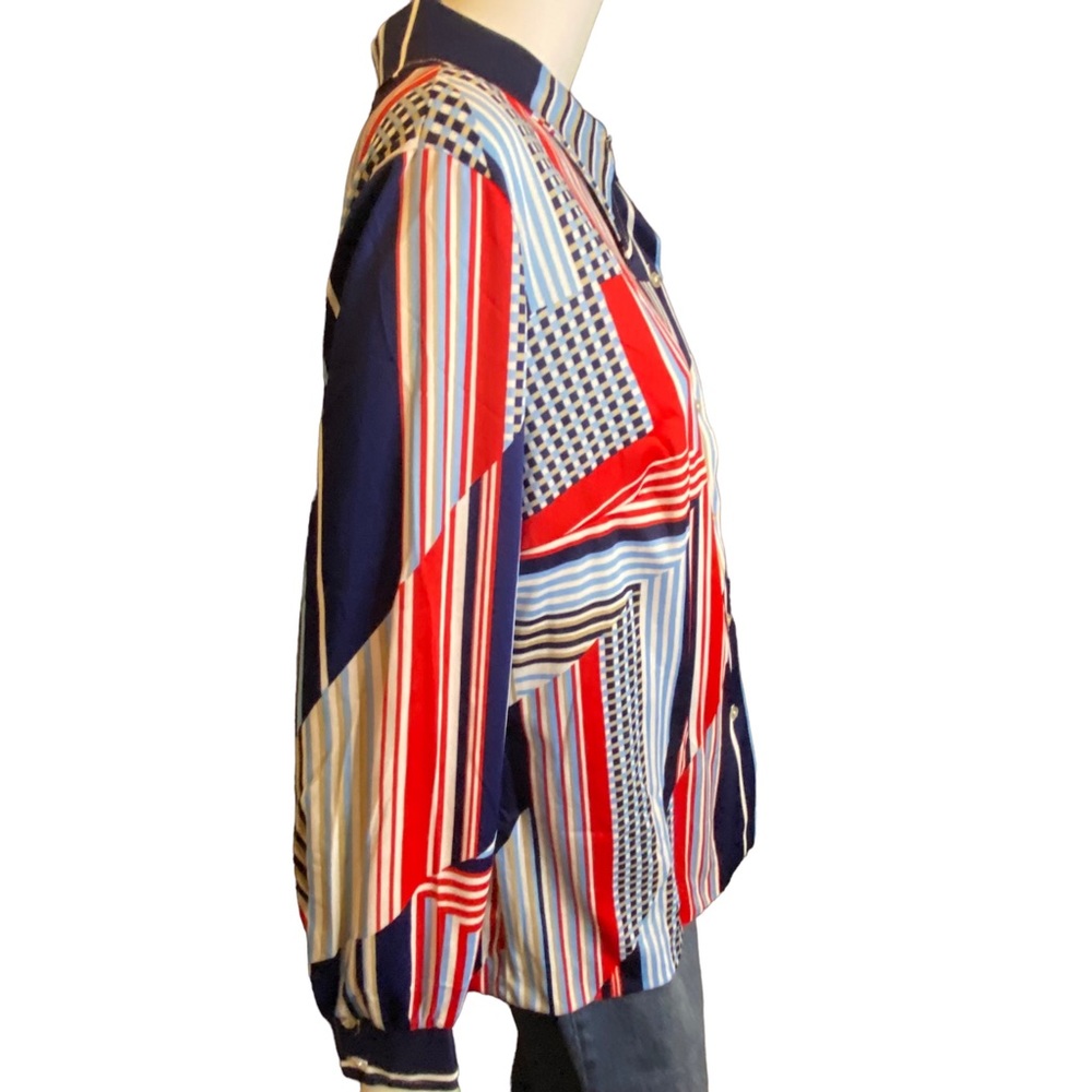 Vintage 70s Blouse Size 1X Red White Blue - Picture 5 of 11